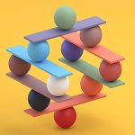 spheres and flat rectangles balanced on one sphere